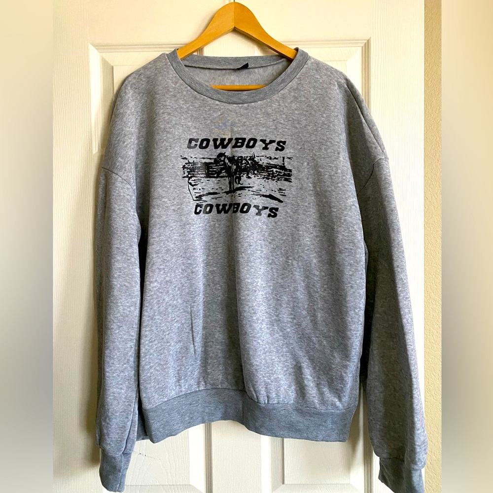 Shein crewneck sweatshirt Heather Gray Cowboy Cute & Cozy Weekend Loungewear SzL